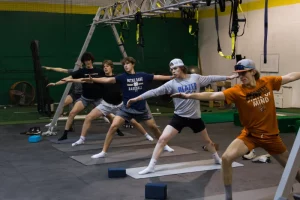 people training in a sports training facility